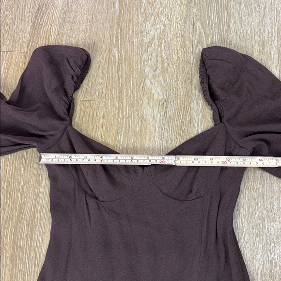 Aritzia Wilfred Novella Long Puff Sleeve Mini Dress Chocolate Mocha Brown size 4 - Picture 11 of 15